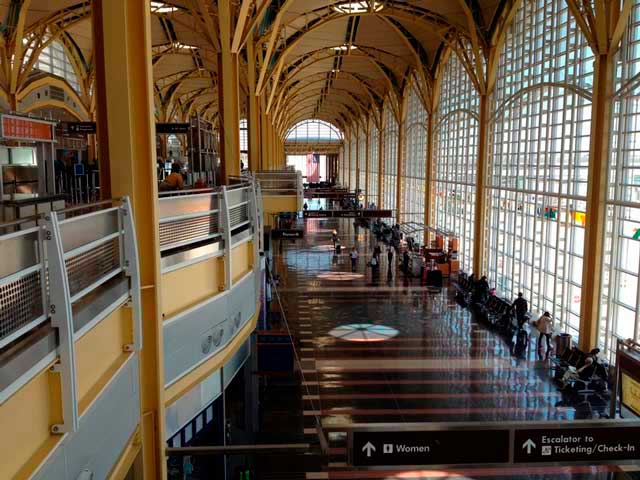 Reagan National Airport (DCA) has two terminals: 1 and 2. 
